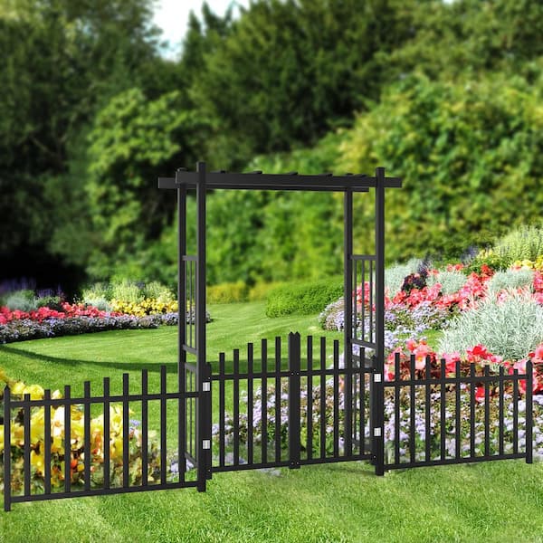 Karl home 144 in. x 85 in. Balck Garden PVC Arbor with Gate and