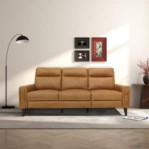 Daria 79 in. Square Arm Genuine Leather Left-Facing Power Inclining 3-Seater Rectangle Sofa in Tan