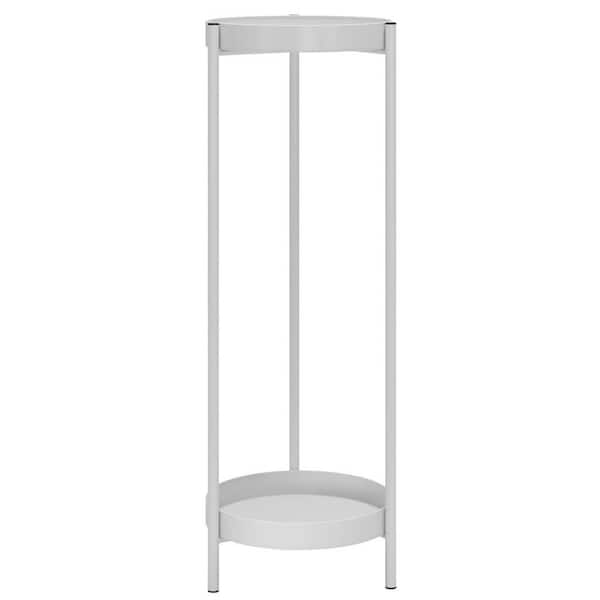 30 in. Indoor/Outdoor White Metal Plant Stand 2-Tiers Tall Plant Display Storage Shelf