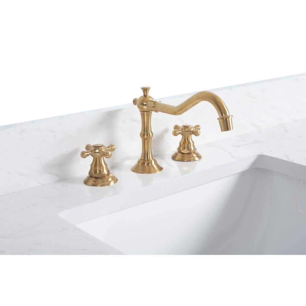 48" White MDF Freestanding Bathroom Vanity with Gold Accents