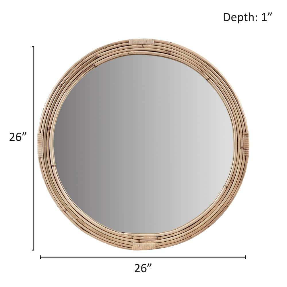 Natural Rattan Round Wall Mirror with Gold Finish