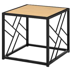 19 in. Black Short Rectangle Wood End Table with Metal Frame