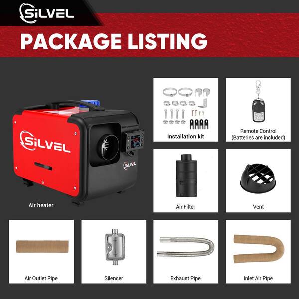 SILVEL 27304 BTU 8000W Red Diesel Heater Kerosene Space Heater w/Thermostat  Control Remote Control LCD Switch For Car 12-Volt KF370042-01A - The Home  Depot