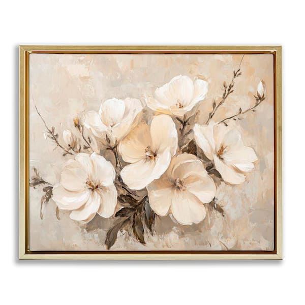 Blooming White Anemones by Petal Prints Design Gold Floater Frame Nature Graphic Art Print 17 in. x 21 in.