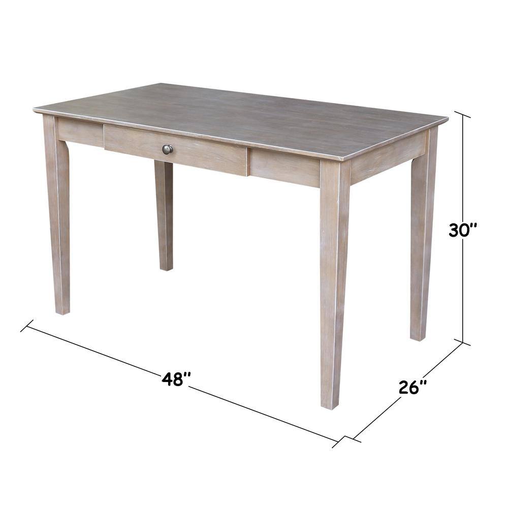 Transitional Solid Hardwood Home Office Desk with Drawer in Washed Gray Taupe