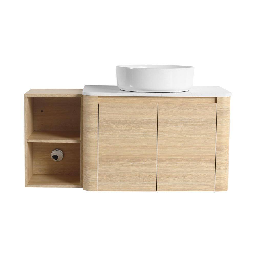 42 in. Wall-Mounted White Oak Bath Vanity with White Engineered Stone Top, White Sink, Storage Shelves Unassembled price history on PriceWatchPro