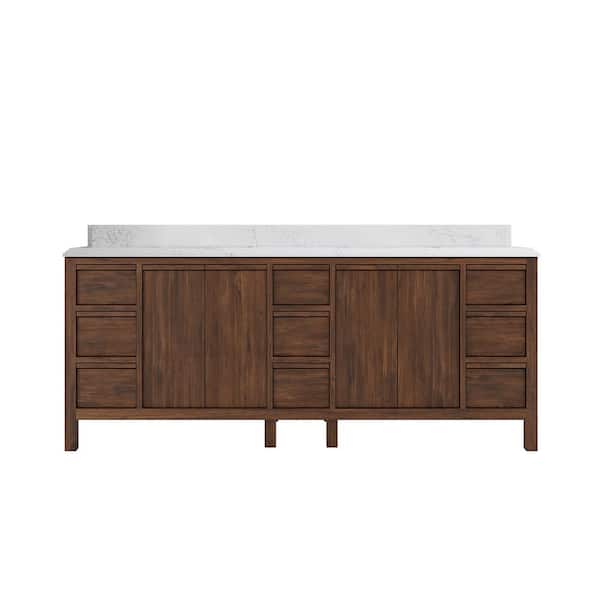 Willow Collections Elizabeth Teak 84 in. W x 22 in. D x 36 in. H Double Sink Bath Vanity in Dark Walnut with 1.5 in. Empira Qt. Top