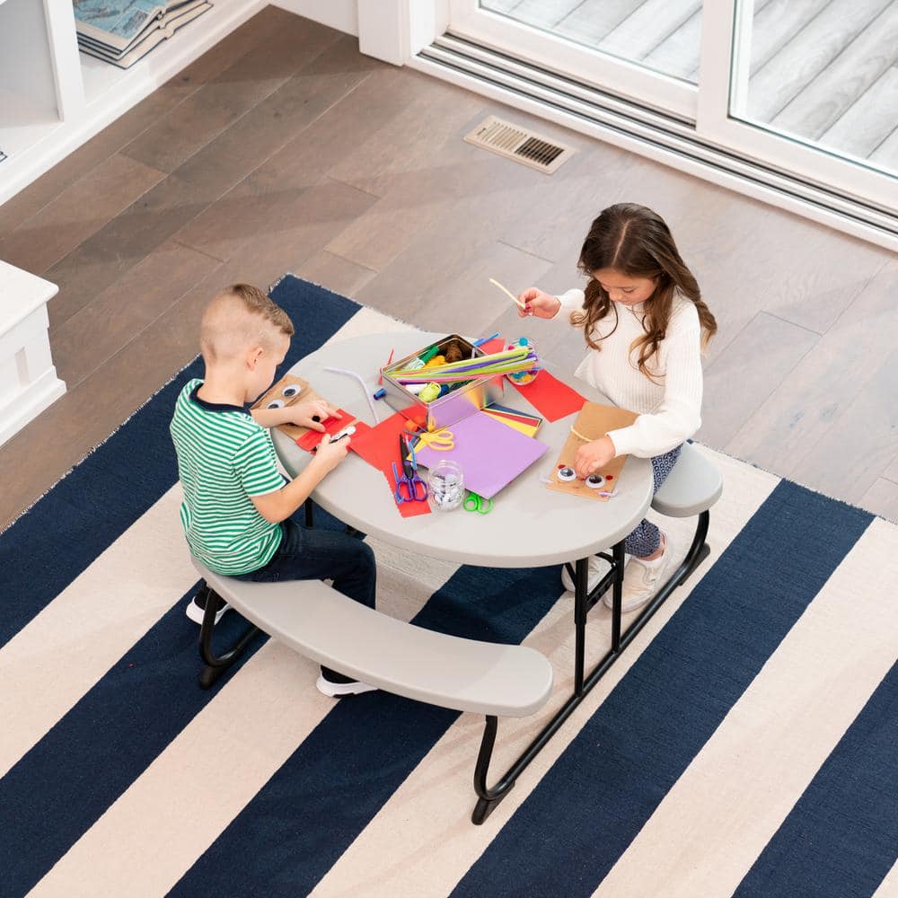 Gray Curved Shape Steel Kids Picnic Table with Stain Protection
