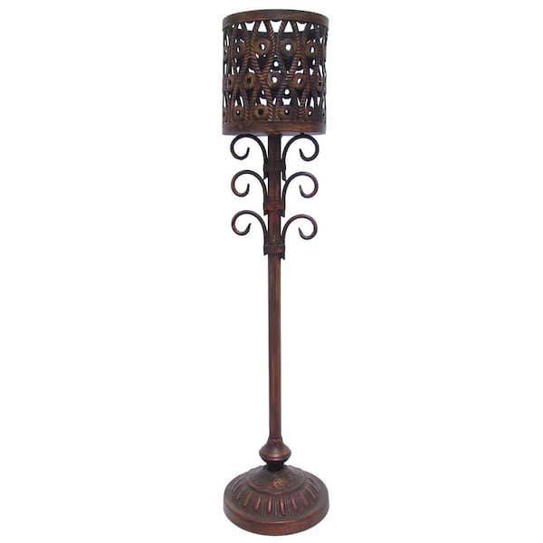 28.25 in. Antique Rustic Metal Hurricane Candlestick Pillar Candle Holder