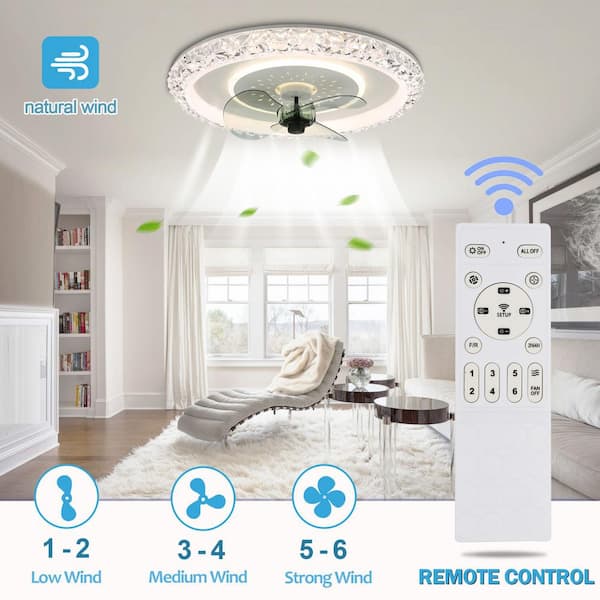 Oaks Aura 20 in. LED Indoor White Glam Crystal Low Profile Ceiling