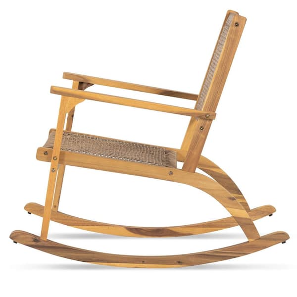Unbranded Natural Brown Wicker Outdoor Rocking Chair with Wicker Rattan Seat and Backrest (2 Sets)