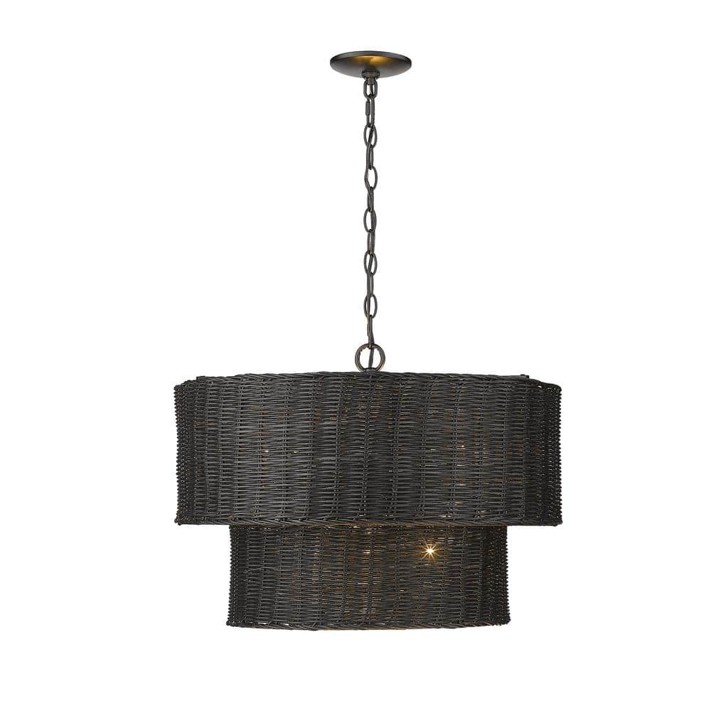 Matte Black Wicker 6-Light Chandelier