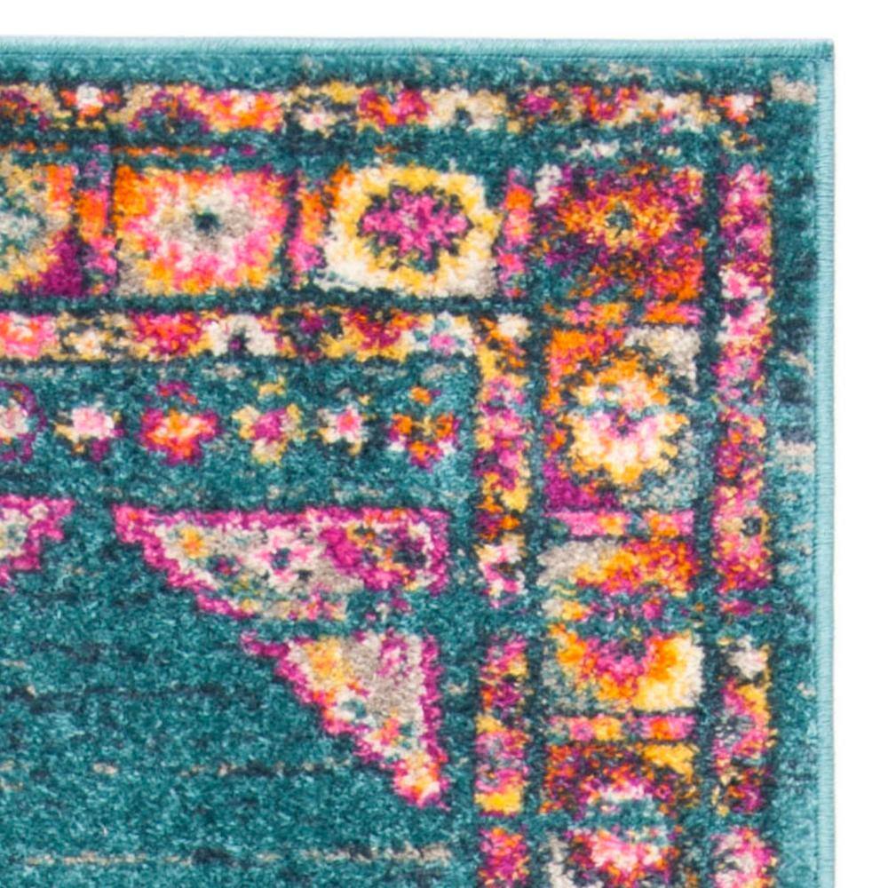Chic Metro-Mod Light Blue & Orange Synthetic Runner Rug - 2'3" x 6'