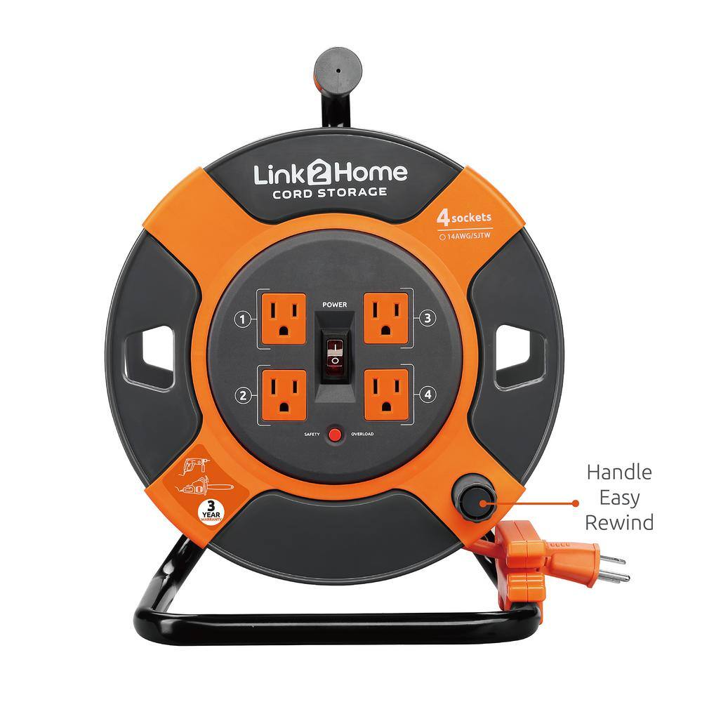 Link2Home EM-CM-30E 3 Ft. 14/3 Extension Cord Storage Reel With 4 ...