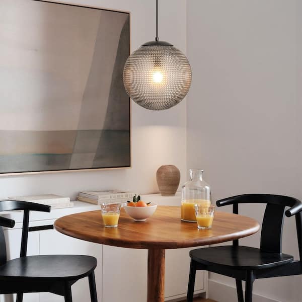 Lizeth 1-Light Modern Smoke Diamond-Cut Globe Glass Shade Pendant Light