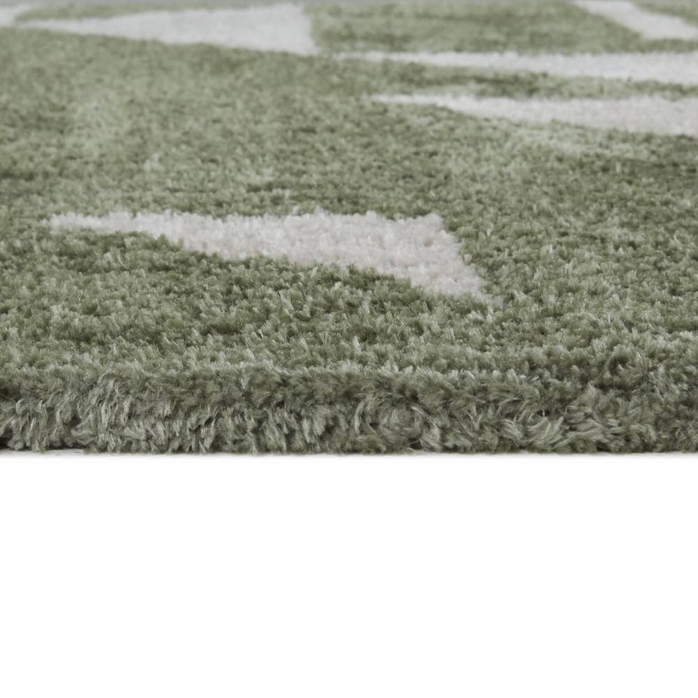 Green and White Geometric Synthetic Area Rug