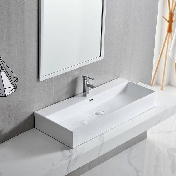 Bathroom Sink Porcelain Ceramic Vessel Vanity Basin Bowl Pop Up Drain Rectangle 