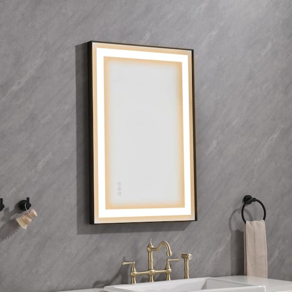 Magic Home 36 in. x 24 in. LED High Lumen Anti-Fog Rectangular Frameless Separately Control Single Bathroom Vanity Mirror in Silver