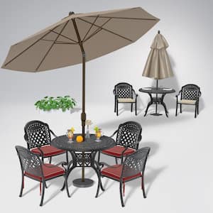 Isabella Black 5-Piece Cast Aluminum Outdoor Dining Set with 39.37 in. Round Table and Random Color Seat Cushions