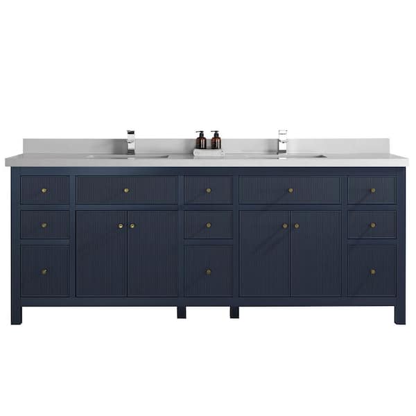 Willow Collections Sonoma 84 in. W x 22 in. D x 36 in. H Double Sink Bath Vanity in Navy Blue with 2 in Carrara Quartz Vanity Top