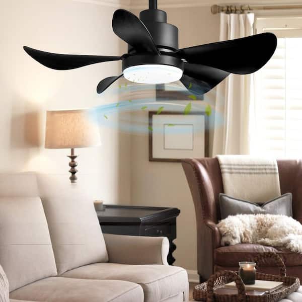 28 in. Smart Indoor Black Downrod Mount Low Profile Ceiling Fan with Dimmable LED Light, Remote/APP Control and DC Motor
