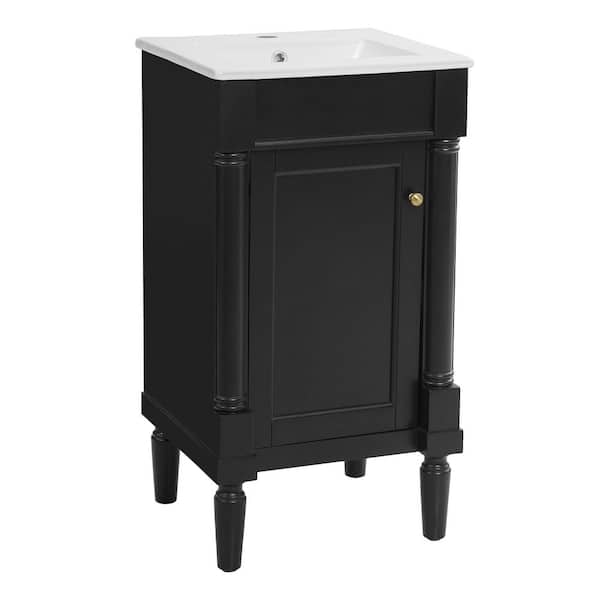Ziyudura 18 in. Single Sink Freestanding Black Bath Vanity with