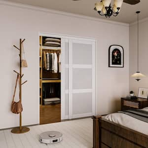 60 in. x 80 in. 3 Lite White Tempered Frosted Glass Closet Sliding Door with Hardware