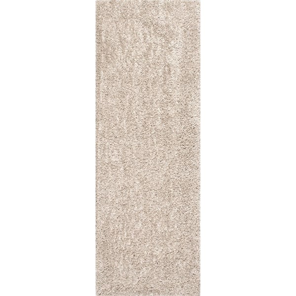 Kara Solid Shag Beige 2 ft. 8 in. x 6 ft. Runner Rug