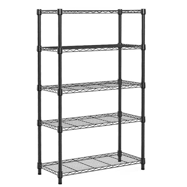 Heavy Duty 5-Tier Utility Shelving Unit, 1750 lbs. Steel Organizer Wire Rack for Kitchen, Office, Garage in Black