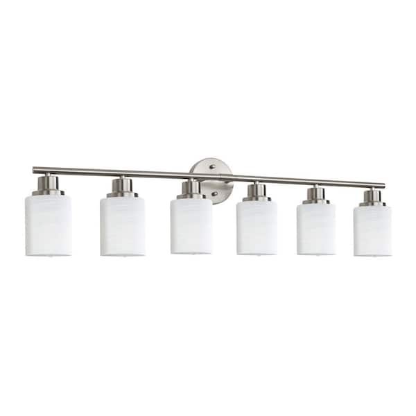 38.6 in. 6-Light Brushed Nickel Vanity Wall Sconce Vanity Light with Frosted Glass Shades (No Bulbs)