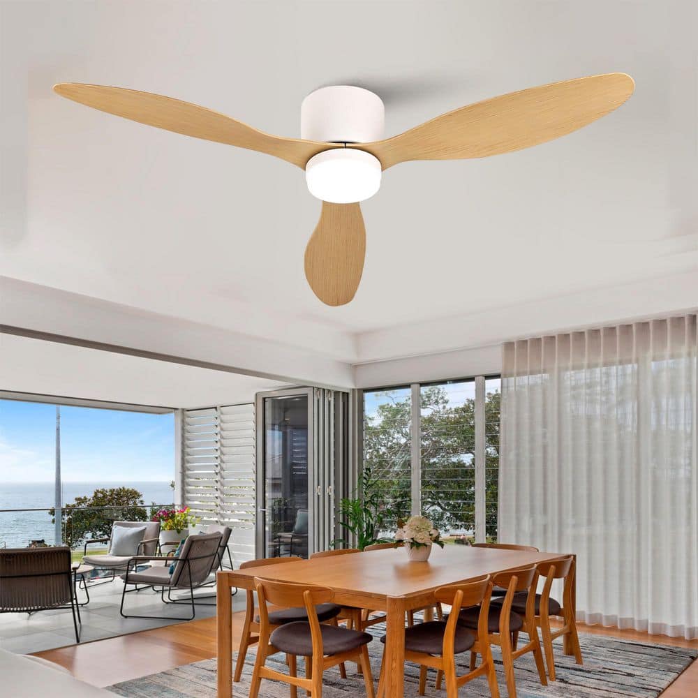 52 in. Indoor/Outdoor White Flush Mount Standard Ceiling Fan with 3 ABS Blades, Quiet DC Motor and Remote for Bedroom price history on PriceWatchPro