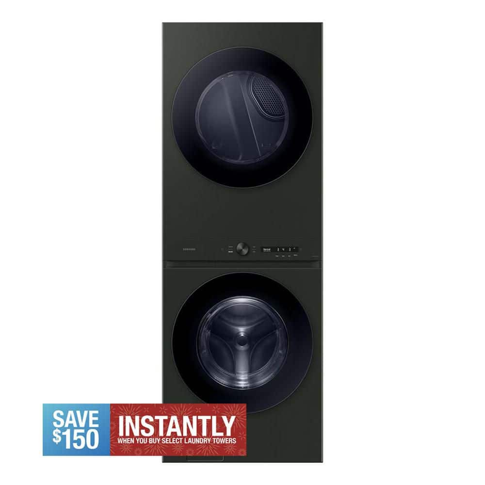 Bespoke 5.3 cu. ft. Ultra Capacity Single Unit AI Laundry Hub Washer and 7.6 cu. ft. Gas Dryer in Satin Green