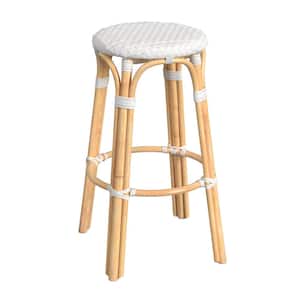 Tobias 30 in. Glossy White Backless Round Rattan Bar Stool