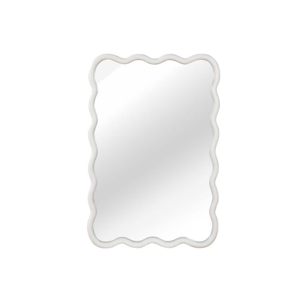 20 x 30 in. White Wavy Rectangle Solid Wood Frame Decorative Wall Mirror for Bedroom Bathroom Living Room Decor