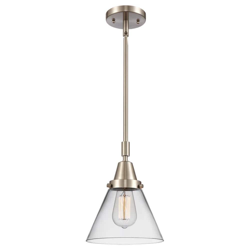 Cone 100-Watt 1-Light Brushed Satin Nickel Standard Mini Pendant Light with Clear Glass Shade, No Bulbs Included price history on PriceWatchPro