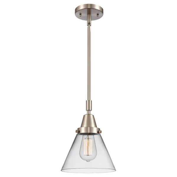 Cone 100-Watt 1-Light Brushed Satin Nickel Standard Mini Pendant Light with Clear Glass Shade, No Bulbs Included