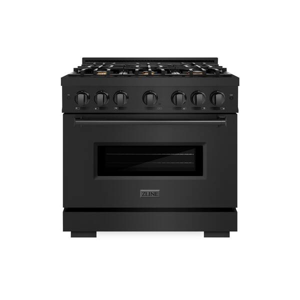 Classic 36 in. 6-Burner Dual Fuel Range with Convection Oven and Brass Burners in Black Stainless Steel