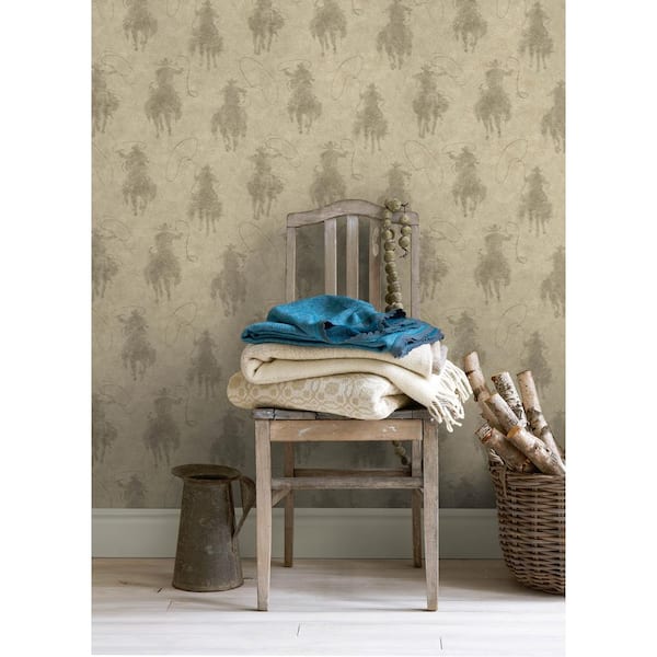8 in. W x 10 in. L Brown Stockman Silhouette Khaki Wallpaper Sample