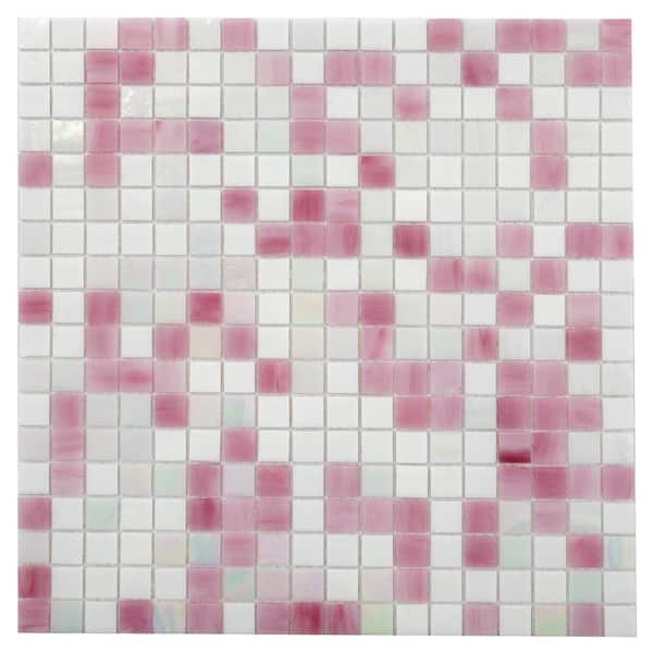 Mingles 11.6 in. x 11.6 in. Glossy White and Soft Pink Glass Mosaic Wall and Floor Tile (18.69 sq. ft./case) (20-pack)