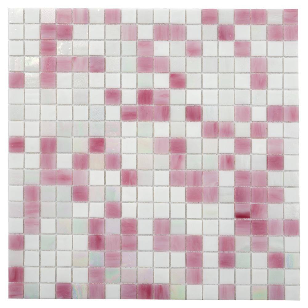 Mingles 11.6" Pink and White Glass Mosaic Tile