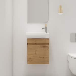 16.8 in. W x 11.6 in. D x 21.3 in. H Single Sink Wall-Mounted Bath Vanity in Light Brown with White Ceramic Vanity Top