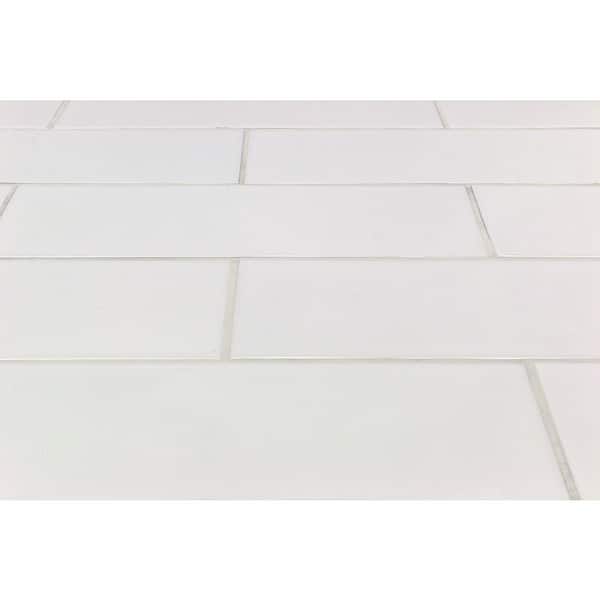 Essential White 4 in. x 12 in. x 6mm Polished Ceramic Subway Wall Tile (9.68 sq. ft./case)