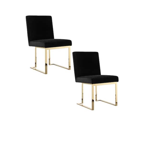 Benjara Black and Gold Velvet Metal Frame Dining Chair (Set of 2)