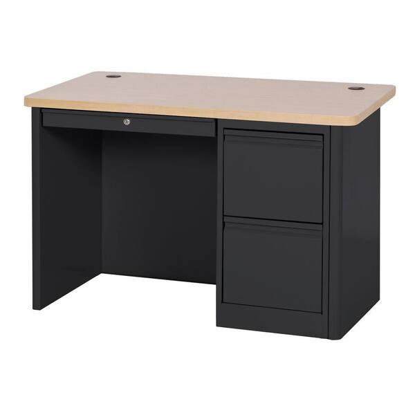 Sandusky 900 Series Single Pedestal Heavy Duty Teachers Desk in Black/Maple