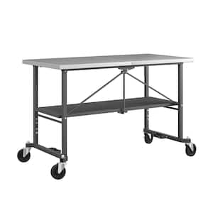 SmartFold 2.8 ft. Stainless Steel Top with Locking Casters Folding Workbench