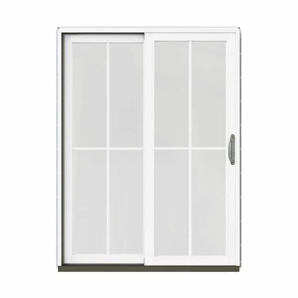 JELD-WEN 60 in. x 80 in. W-2500 Contemporary Desert Sand Clad Wood Left-Hand 4 Lite Sliding Patio Door w/White Paint Interior