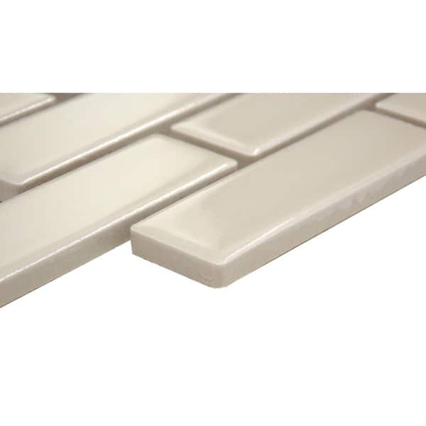 Savvy Oat 11 in. x 12 in. Rectangular, Offset Glossy Porcelain Mosaic Floor and Wall Tile (0.974 sq. ft./Case, 1 pc)