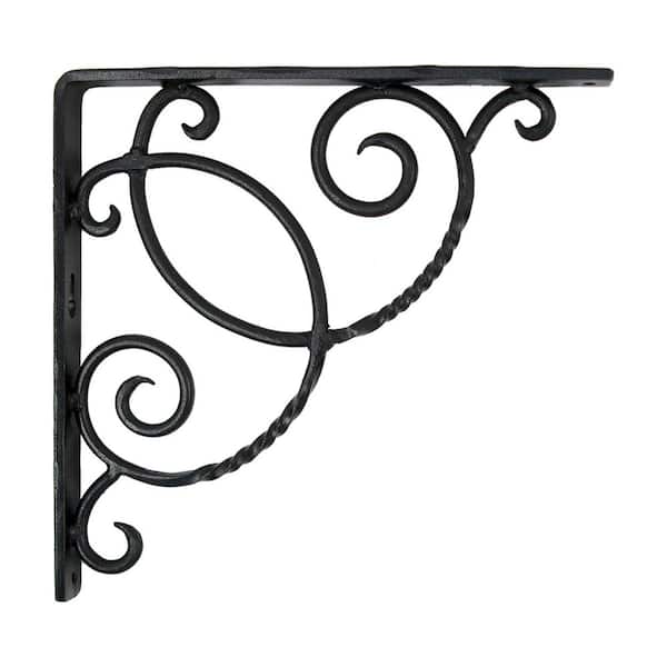 Scroll Shelf Metal Bracket, 10 in. Long, Set of 2, Black Powder Coat Finish