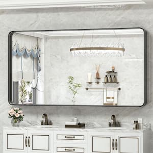 60 in. W x 28 in. H Rectangular Framed French Cleat Wall Mounted Tempered Glass Bathroom Vanity Mirror in Matte Black