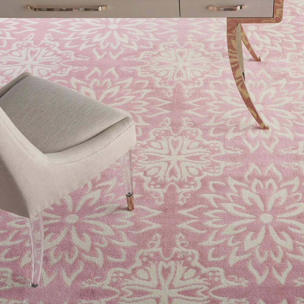 Ivory and Pink Floral Synthetic 8' x 10' Rectangular Rug